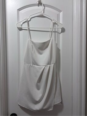 Blue Blush White Satin Spaghetti Strap Dress
